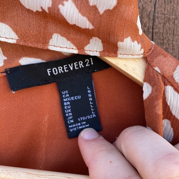 Forever 21 women's large burning orange and cream bodysuit blouse - Picture 3 of 7